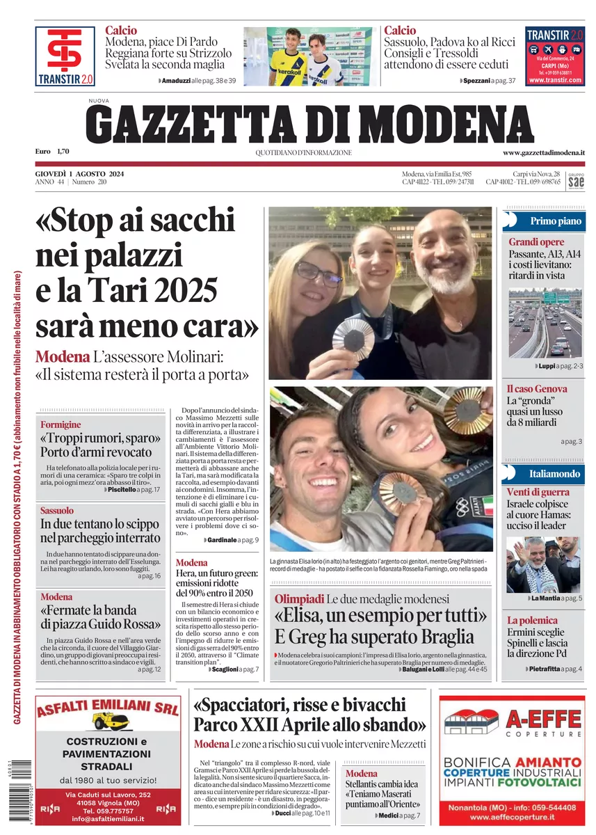 Prima-pagina-gazzetta di modena-oggi-edizione-del-2024-08-01